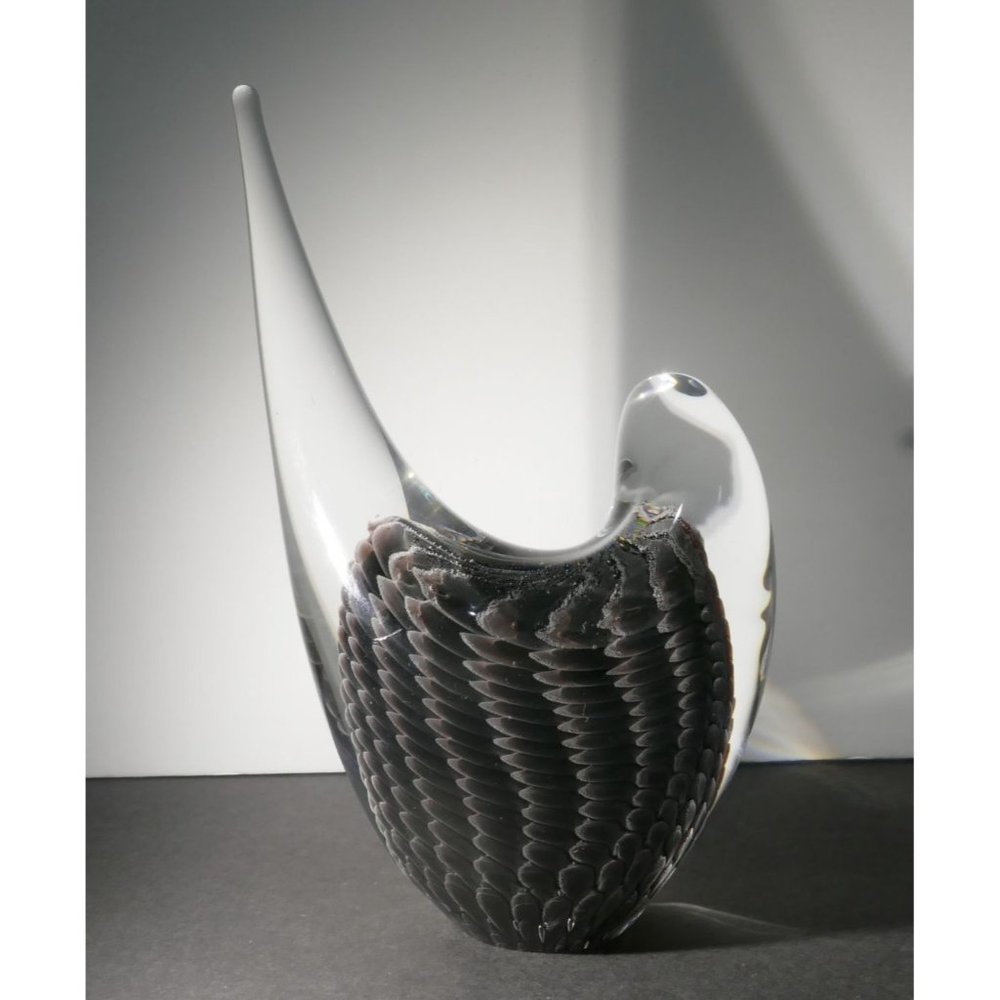 Art Glass Fumato Bird Figure by FM Konstglas of Ronneby Sweden